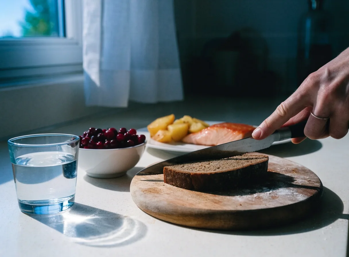 A simple Finnish lunch plate on a wooden table in daylight